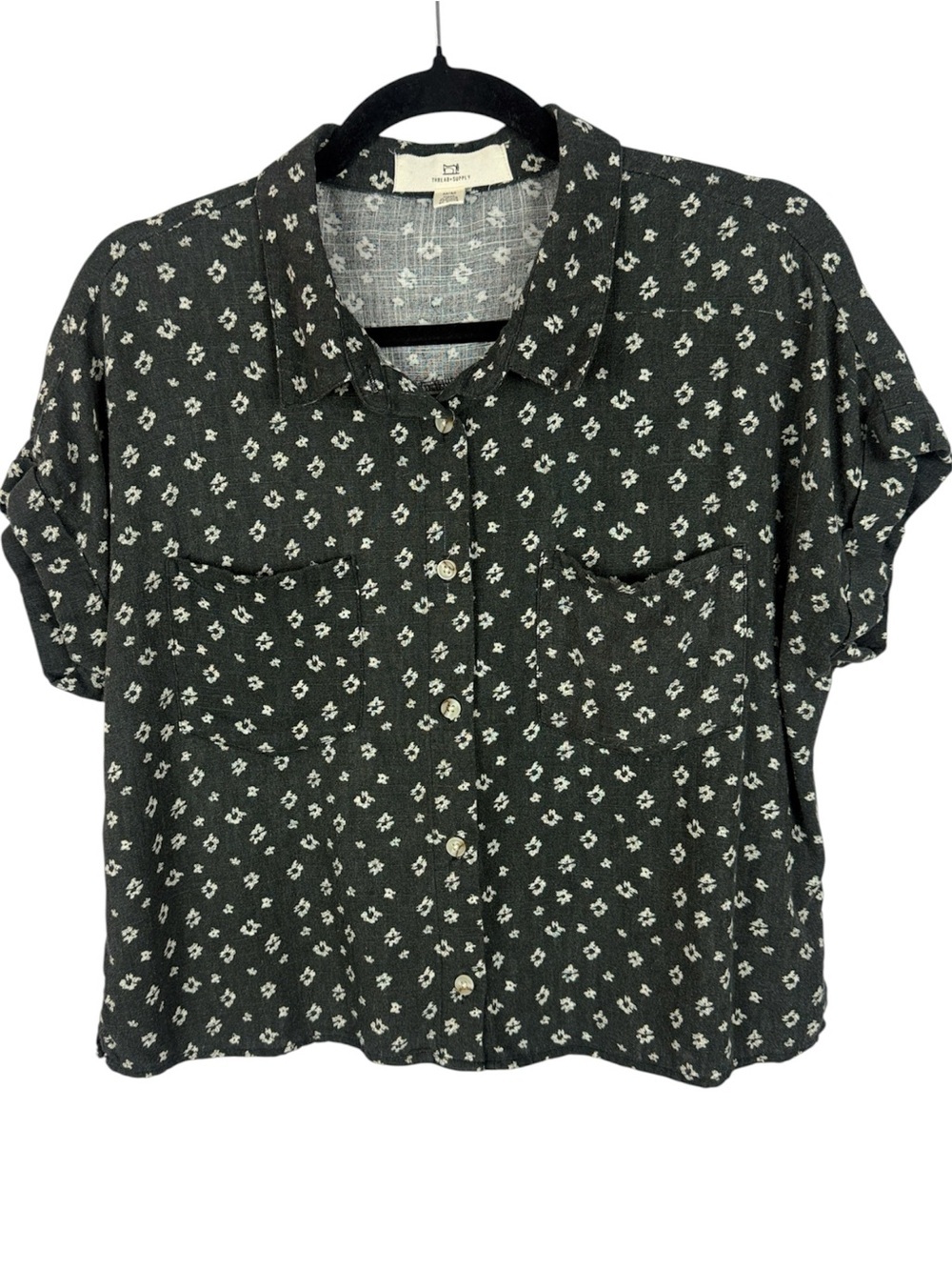 Thread + Supply Linen Blend Granite Blossom Linen Blend Button Down Top - Medium